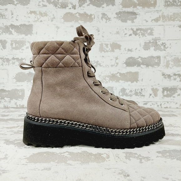 New Vince Camuto Merindil Brown Suede Lace Up Combat Boots W538 - Picture 5 of 11